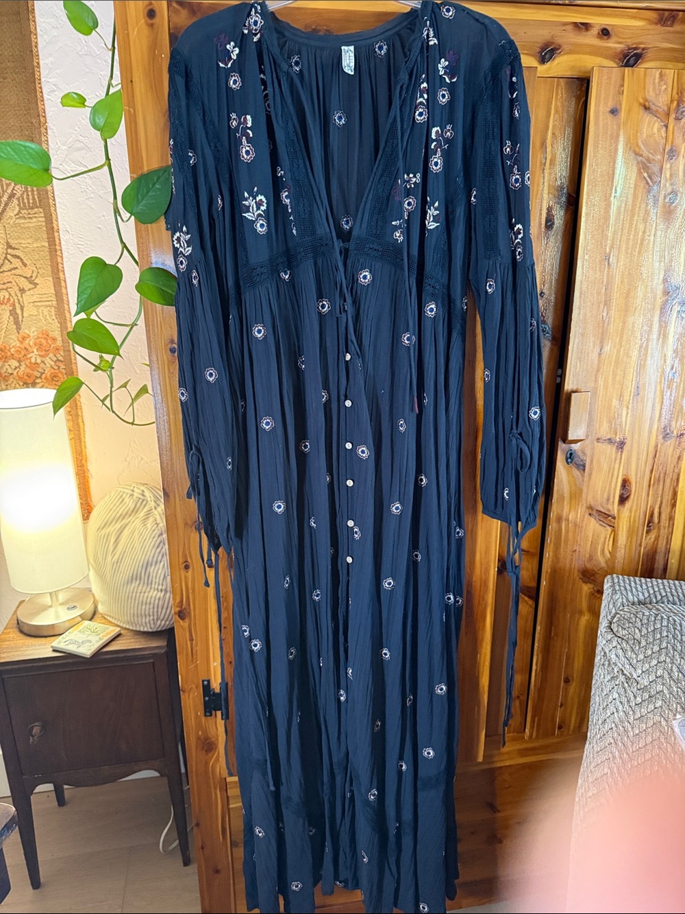 Free People Women’s black Embroidered Maxi Dress
